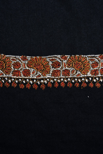 2.5 Yards Sozni Hand Embroidered Shawl in Classic Midnight Black
