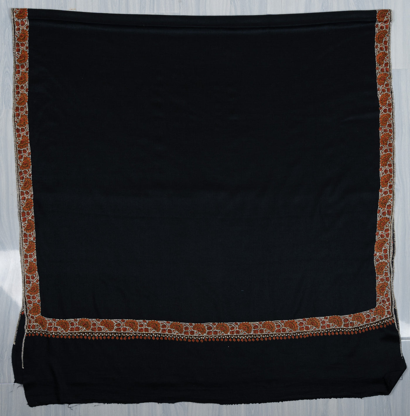 2.5 Yards Sozni Hand Embroidered Shawl in Classic Midnight Black