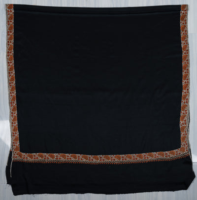 2.5 Yards Sozni Hand Embroidered Shawl in Classic Midnight Black
