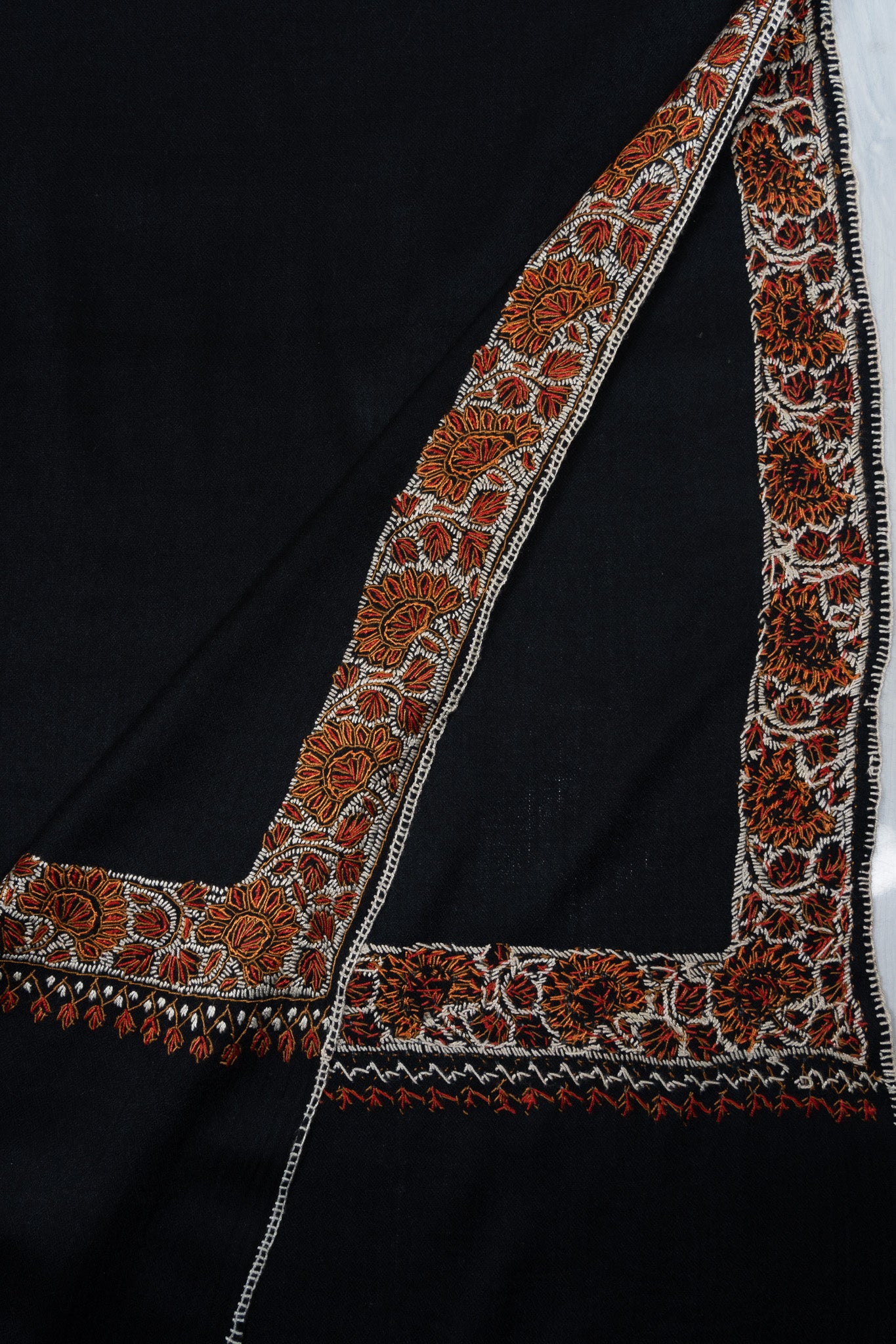 2.5 Yards Sozni Hand Embroidered Shawl in Classic Midnight Black