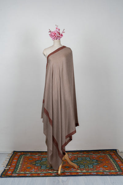 2.5 Yards Sozni Hand Embroidered Shawl in Warm Mocha Beige