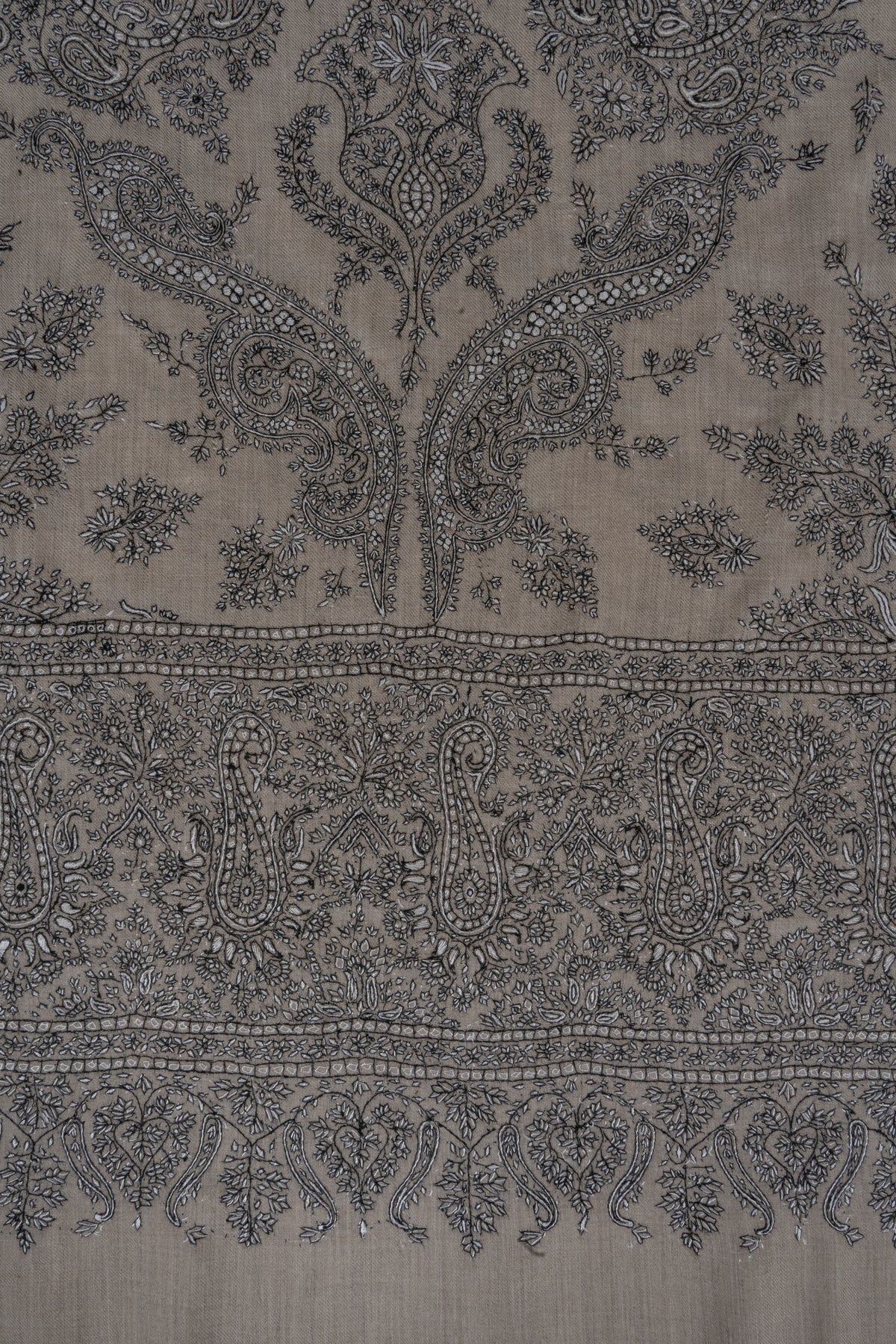 Pure Pashmina Sozni Hand Embroidered 2.5 Yards Shawl: Ivory Whisper Paisley