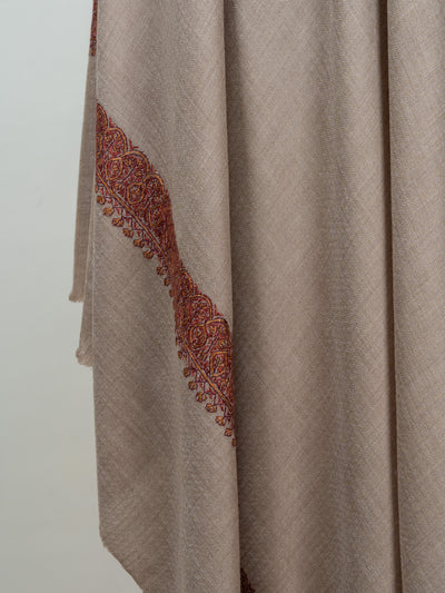 2.5 Yards Sozni Hand Embroidered Shawl in Warm Mocha Beige