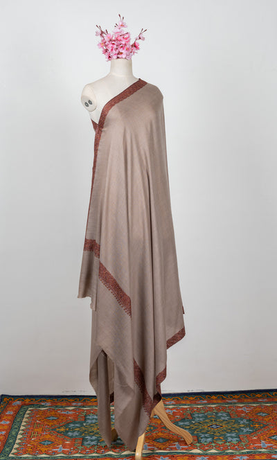 2.5 Yards Sozni Hand Embroidered Shawl in Warm Mocha Beige