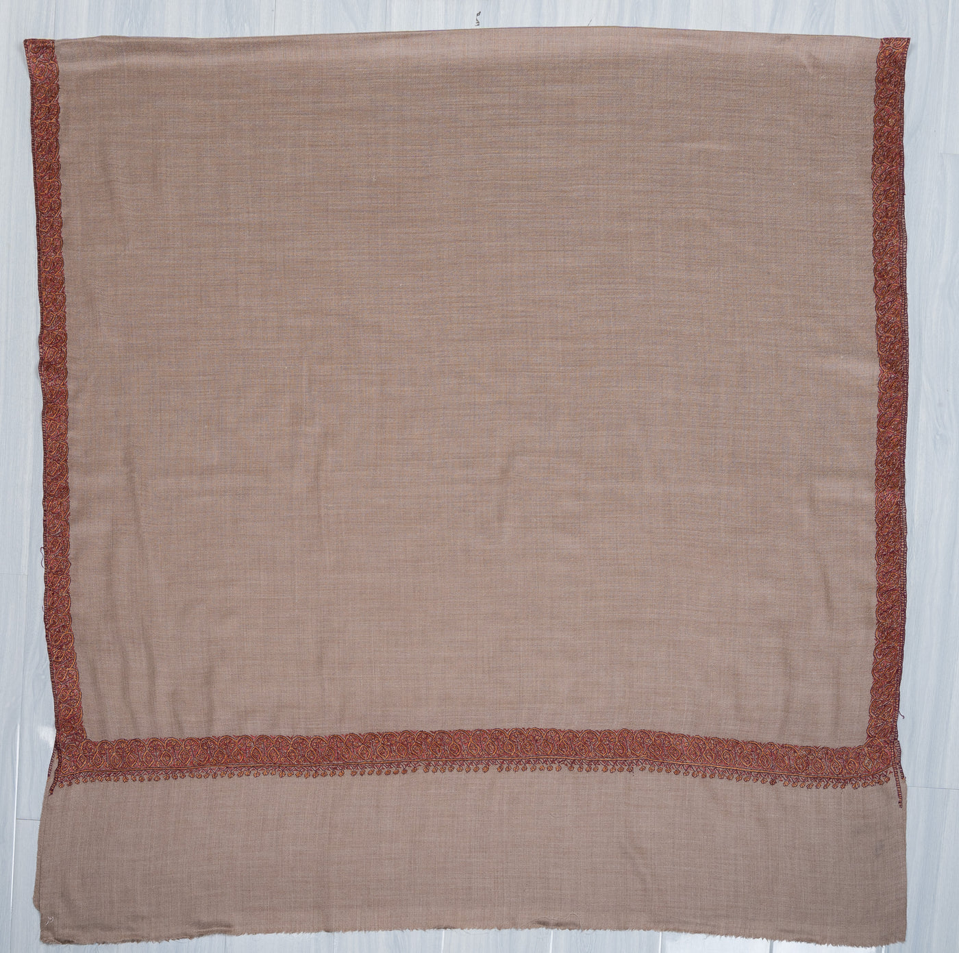 2.5 Yards Sozni Hand Embroidered Shawl in Warm Mocha Beige