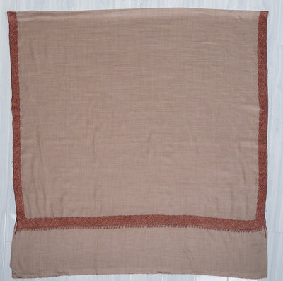 2.5 Yards Sozni Hand Embroidered Shawl in Warm Mocha Beige