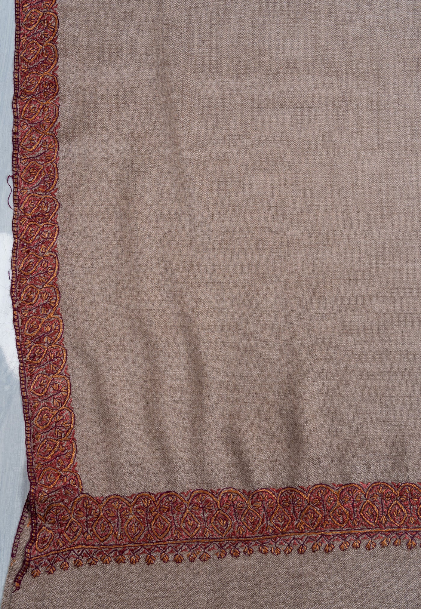 2.5 Yards Sozni Hand Embroidered Shawl in Warm Mocha Beige