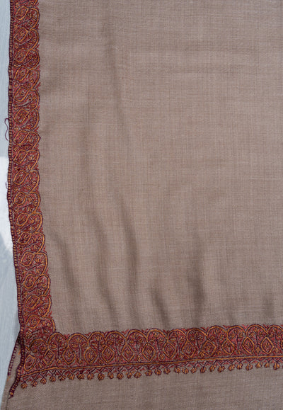 2.5 Yards Sozni Hand Embroidered Shawl in Warm Mocha Beige