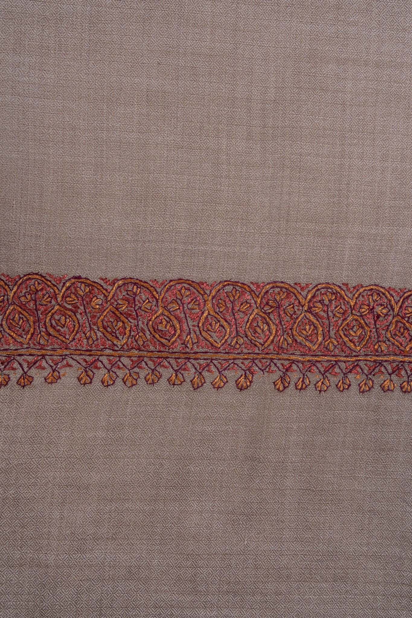 2.5 Yards Sozni Hand Embroidered Shawl in Warm Mocha Beige