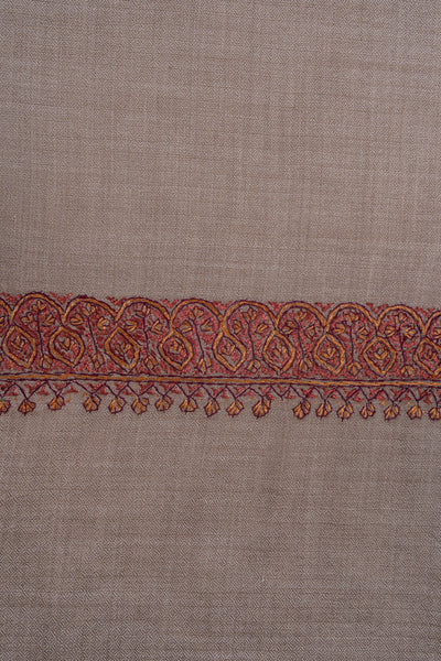 2.5 Yards Sozni Hand Embroidered Shawl in Warm Mocha Beige