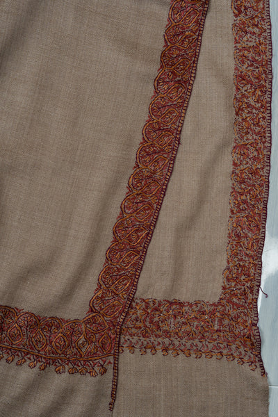 2.5 Yards Sozni Hand Embroidered Shawl in Warm Mocha Beige