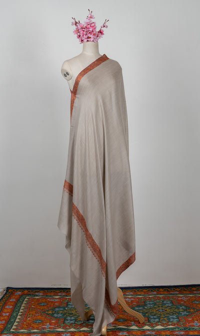 2.5 Yards Sozni Hand Embroidered Shawl in Soft Sandstone Beige