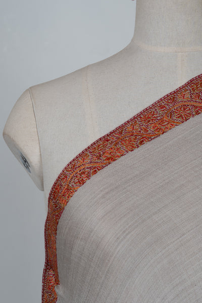 2.5 Yards Sozni Hand Embroidered Shawl in Soft Sandstone Beige