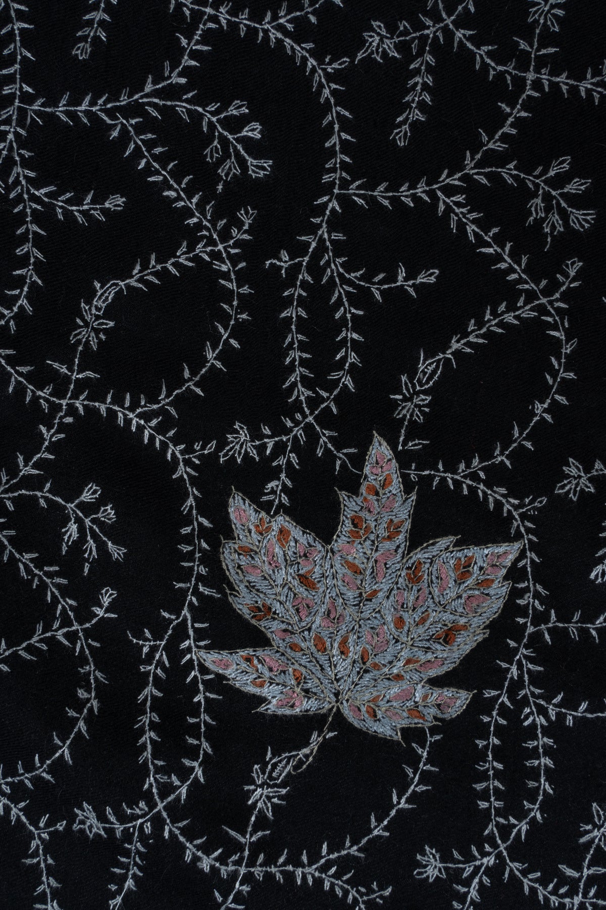 Pure Pashmina Sozni Hand Embroidered 2.5 Yards Shawl: Midnight Vine Elegance