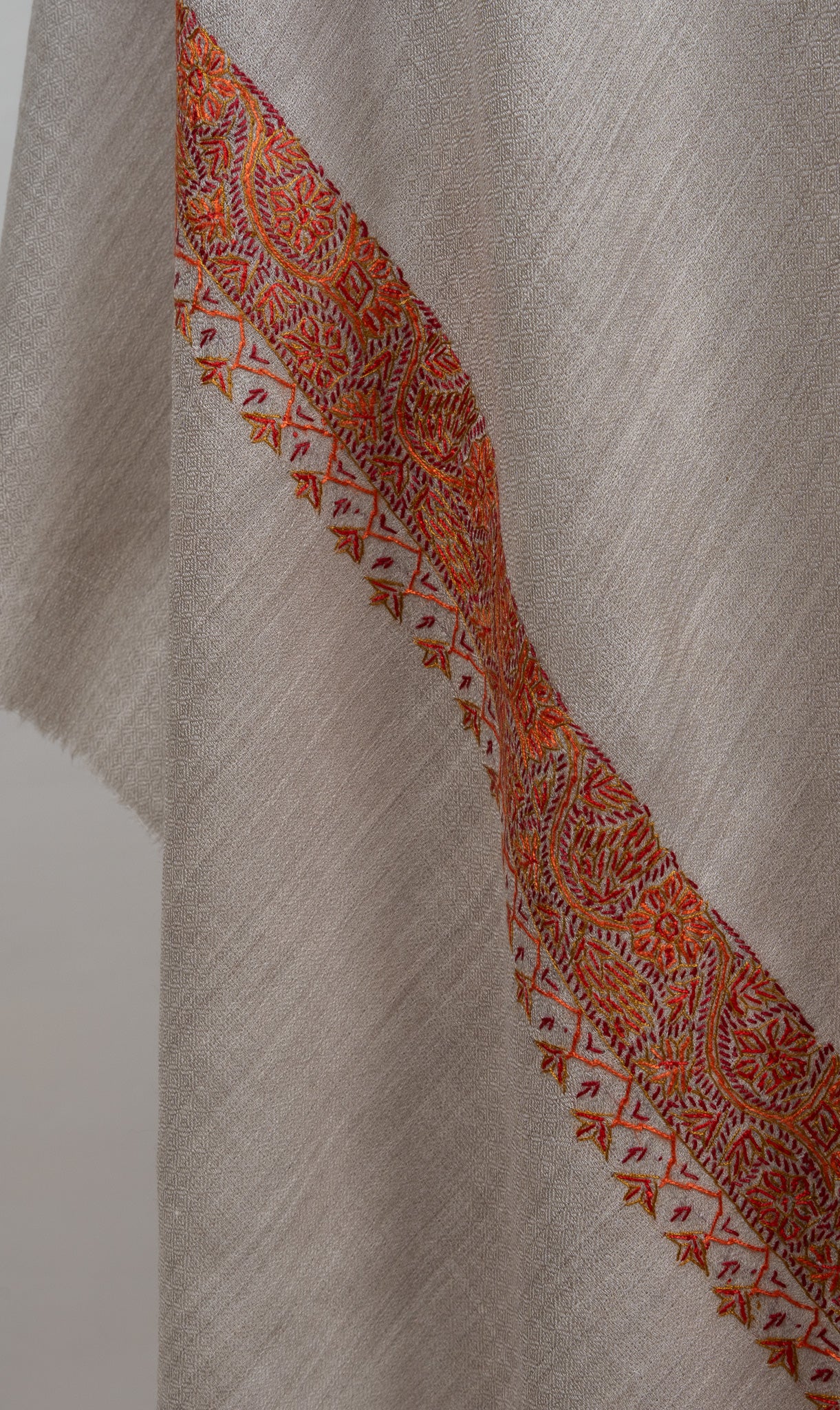 2.5 Yards Sozni Hand Embroidered Shawl in Soft Sandstone Beige