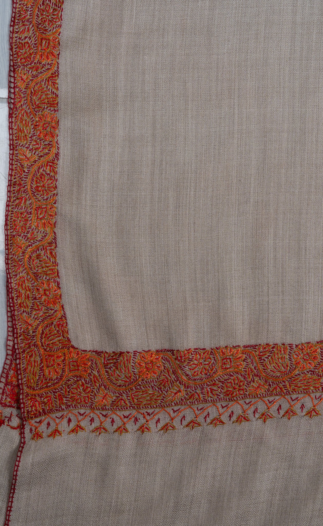 2.5 Yards Sozni Hand Embroidered Shawl in Soft Sandstone Beige