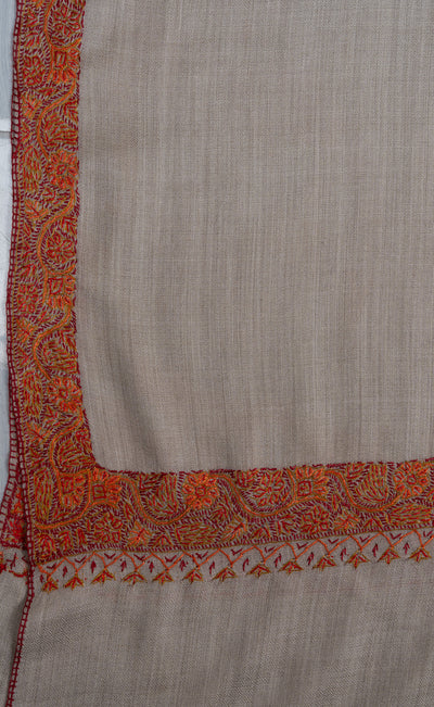 2.5 Yards Sozni Hand Embroidered Shawl in Soft Sandstone Beige