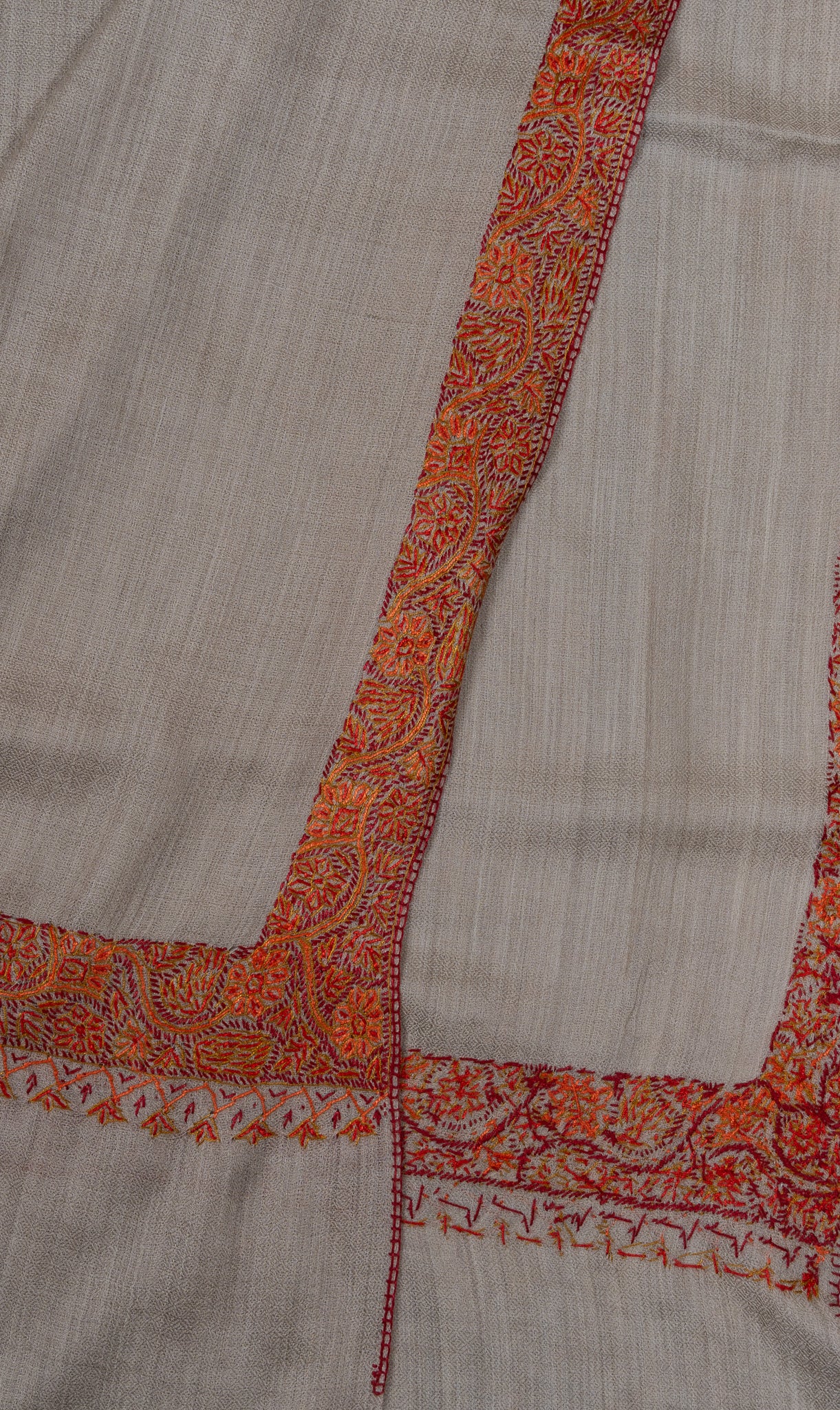 2.5 Yards Sozni Hand Embroidered Shawl in Soft Sandstone Beige