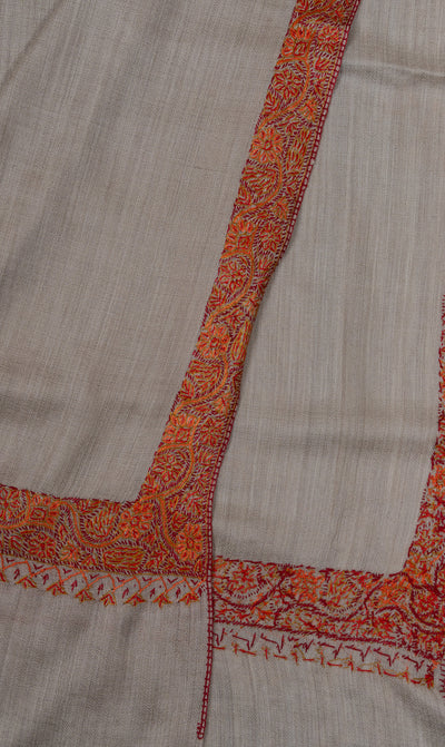 2.5 Yards Sozni Hand Embroidered Shawl in Soft Sandstone Beige