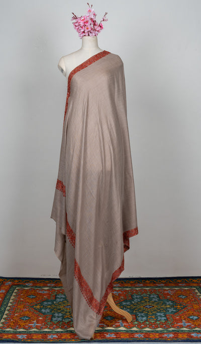 2.5 Yards Sozni Hand Embroidered Shawl in Soft Mink Beige