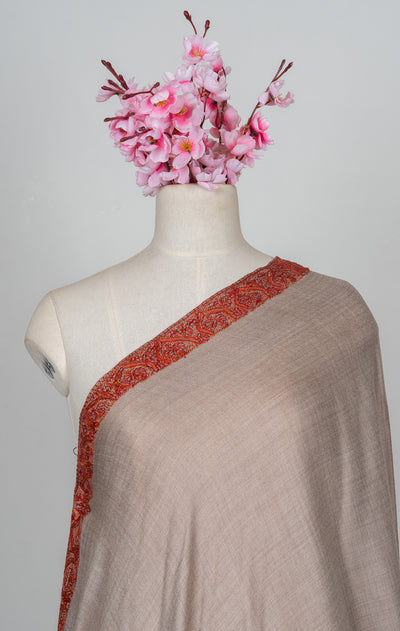 2.5 Yards Sozni Hand Embroidered Shawl in Soft Mink Beige