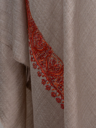2.5 Yards Sozni Hand Embroidered Shawl in Soft Mink Beige