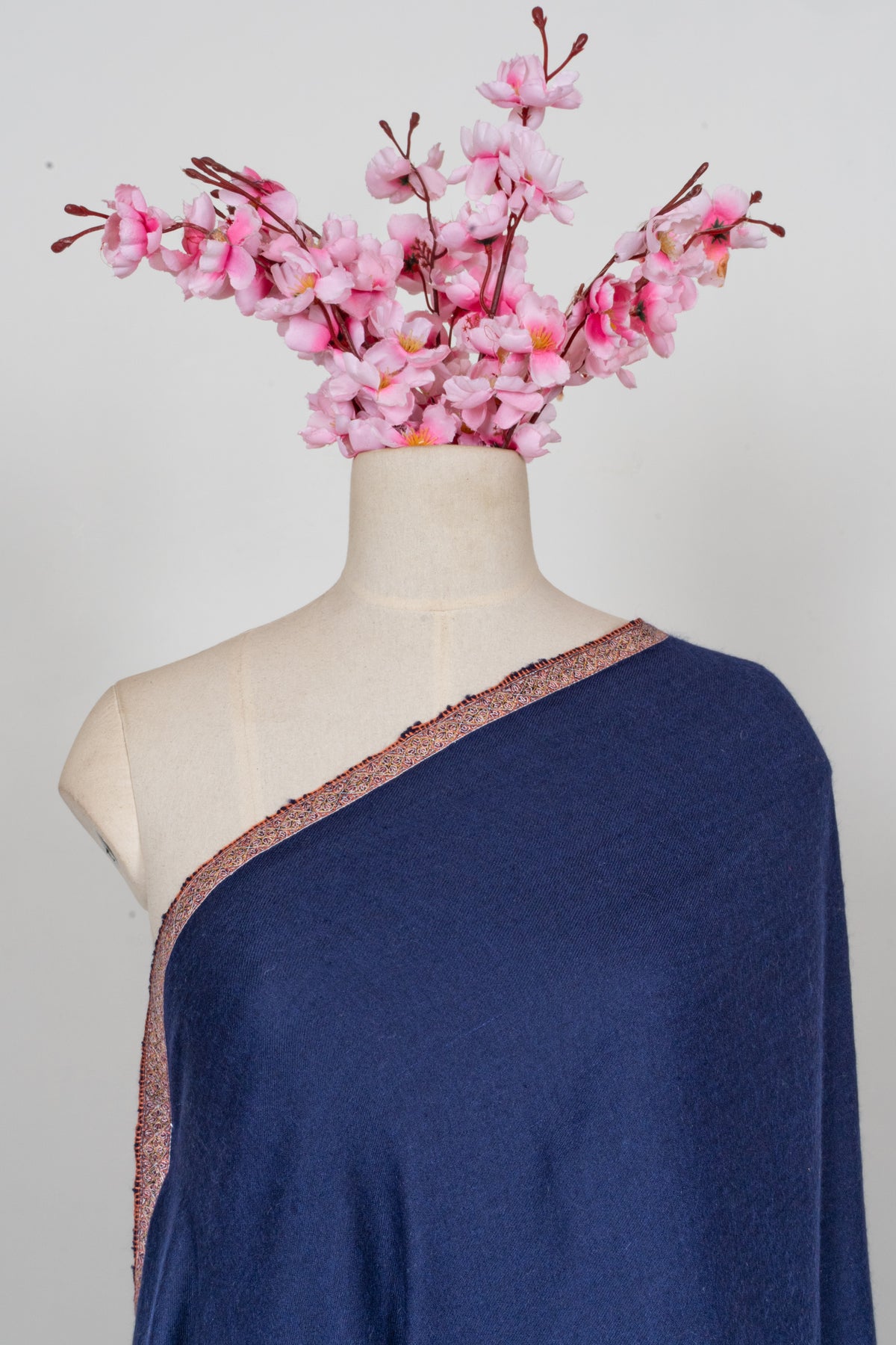 Midnight Sapphire Minimal Grace: Pure Pashmina Sozni Hand Embroidered 2.5 Yards Shawl