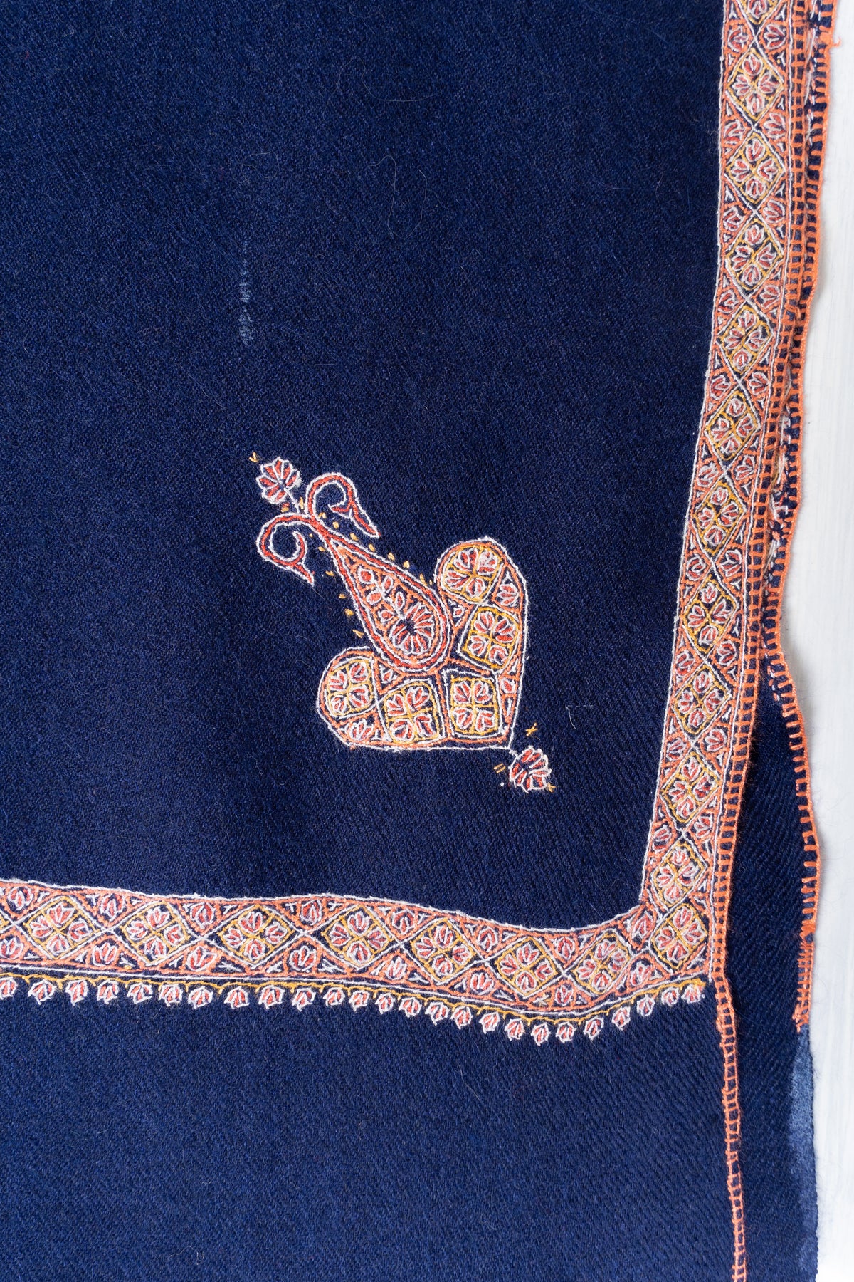 Midnight Sapphire Minimal Grace: Pure Pashmina Sozni Hand Embroidered 2.5 Yards Shawl