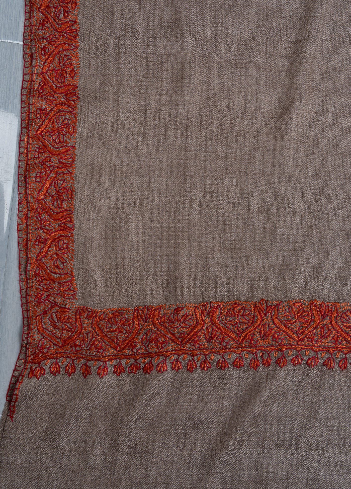 2.5 Yards Sozni Hand Embroidered Shawl in Soft Mink Beige