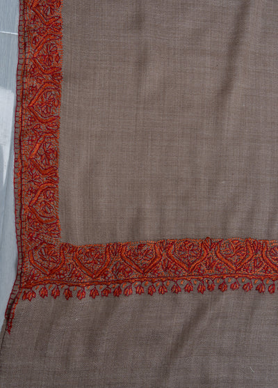 2.5 Yards Sozni Hand Embroidered Shawl in Soft Mink Beige