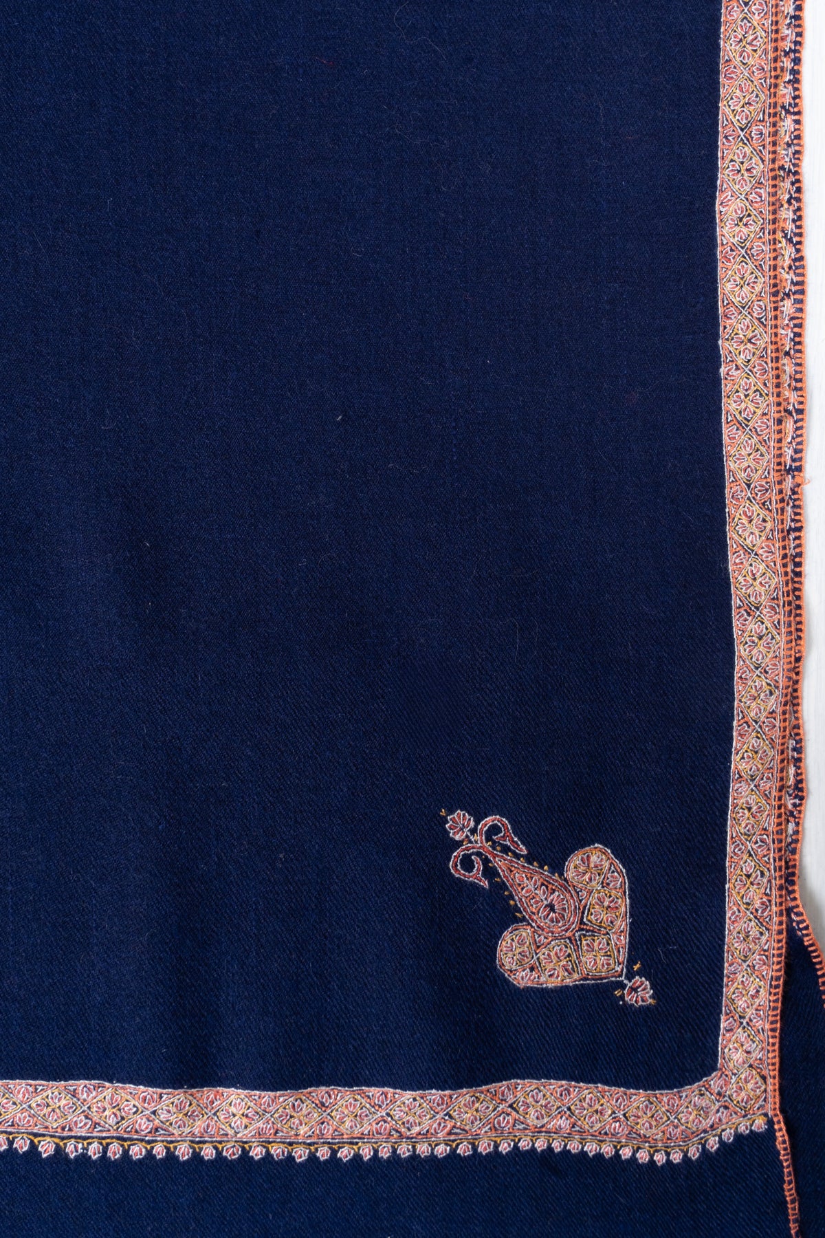 Midnight Sapphire Minimal Grace: Pure Pashmina Sozni Hand Embroidered 2.5 Yards Shawl