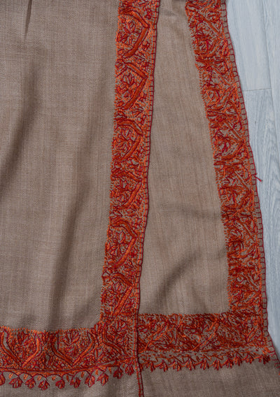 2.5 Yards Sozni Hand Embroidered Shawl in Soft Mink Beige