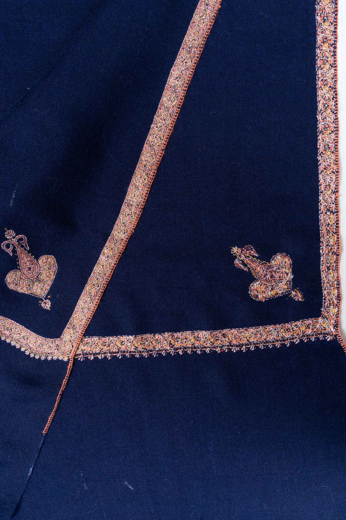 Midnight Sapphire Minimal Grace: Pure Pashmina Sozni Hand Embroidered 2.5 Yards Shawl