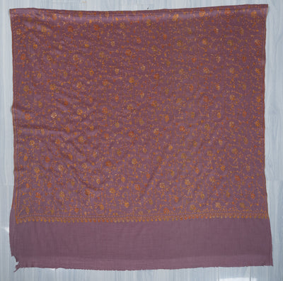 2.5 Yards Sozni Hand Embroidered Shawl in Dusty Mauve Gold Bloom