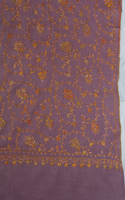 2.5 Yards Sozni Hand Embroidered Shawl in Dusty Mauve Gold Bloom