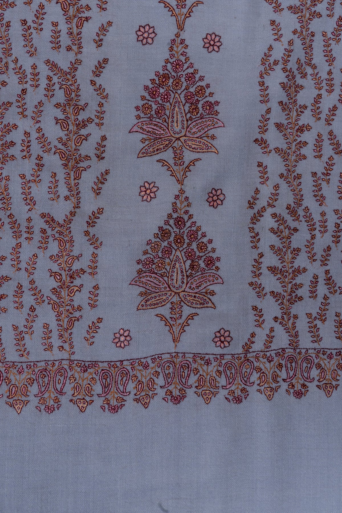 Pure Pashmina Sozni Hand Embroidered 2.5 Yards Shawl: Frosted Blossom Harmony
