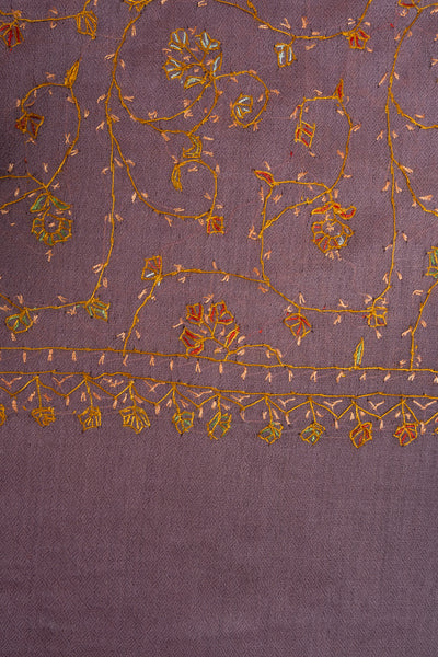 2.5 Yards Sozni Hand Embroidered Shawl in Dusty Mauve Gold Bloom
