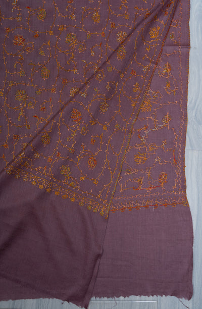 2.5 Yards Sozni Hand Embroidered Shawl in Dusty Mauve Gold Bloom