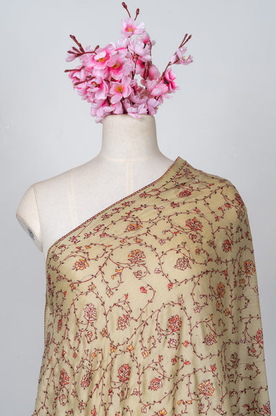 2.5 Yards Sozni Hand Embroidered Shawl in Antique Olive Floral