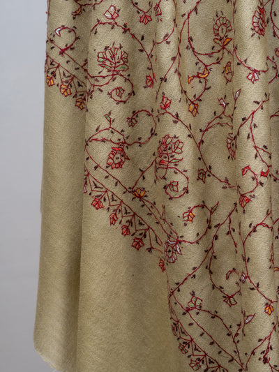 2.5 Yards Sozni Hand Embroidered Shawl in Antique Olive Floral
