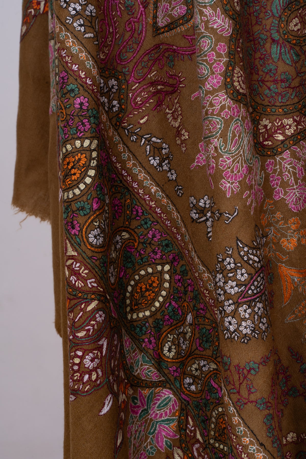 Heritage Amber Garden: Pure Pashmina Sozni Hand Embroidered 2.5 Yards Shawl