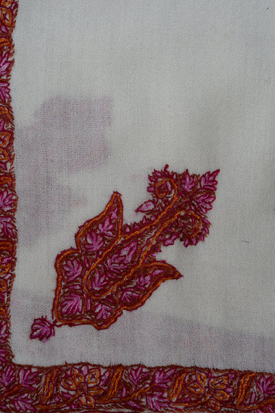 2.5 Yards Sozni Hand Embroidered Shawl in Classic Ivory Maroon Edge