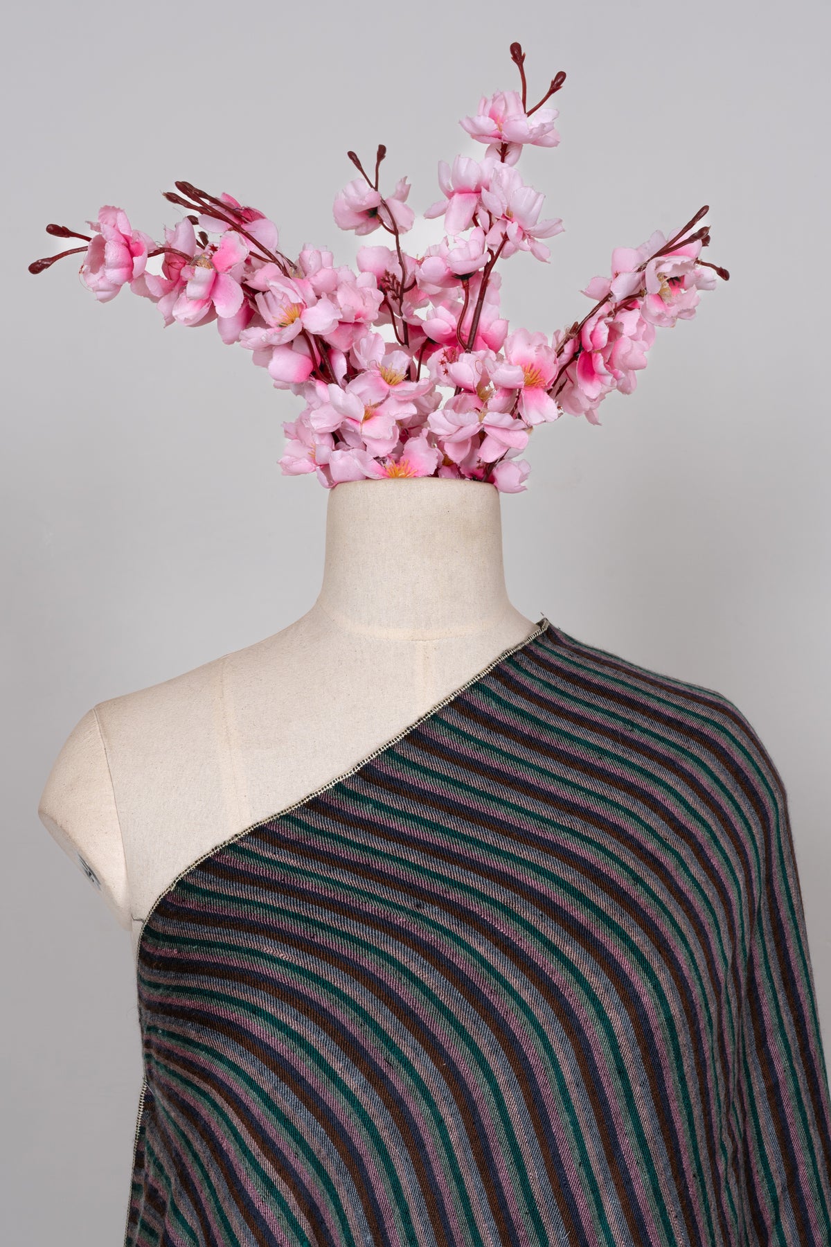Twilight Stripe Fusion: Pure Pashmina Sozni Hand Embroidered Shawl
