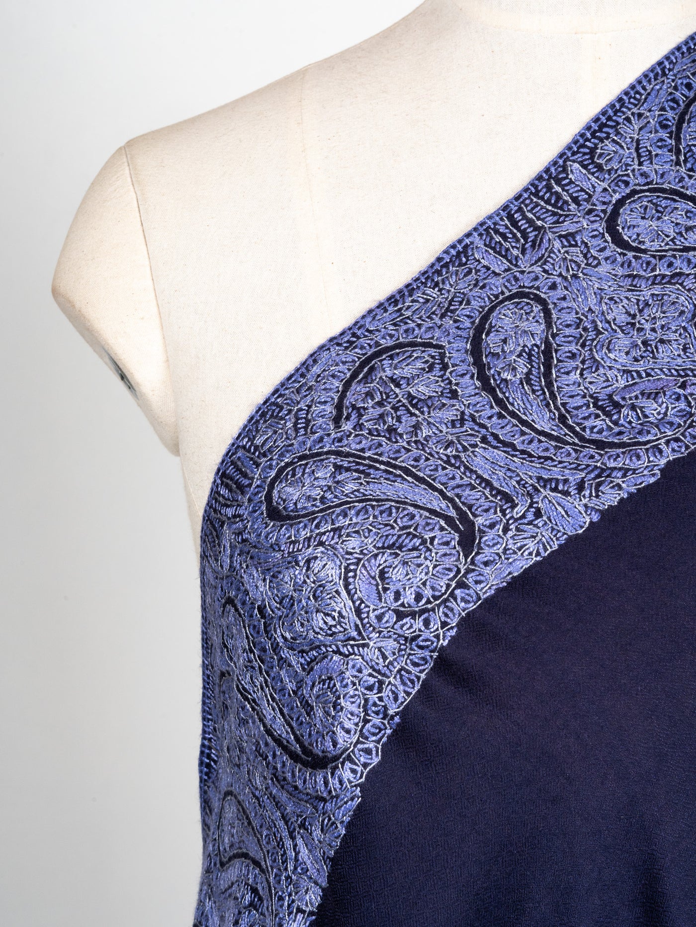 2.5 Yards Sozni Hand Embroidered Shawl in Royal Navy Paisley Frame