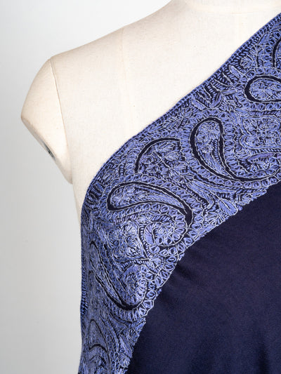 2.5 Yards Sozni Hand Embroidered Shawl in Royal Navy Paisley Frame