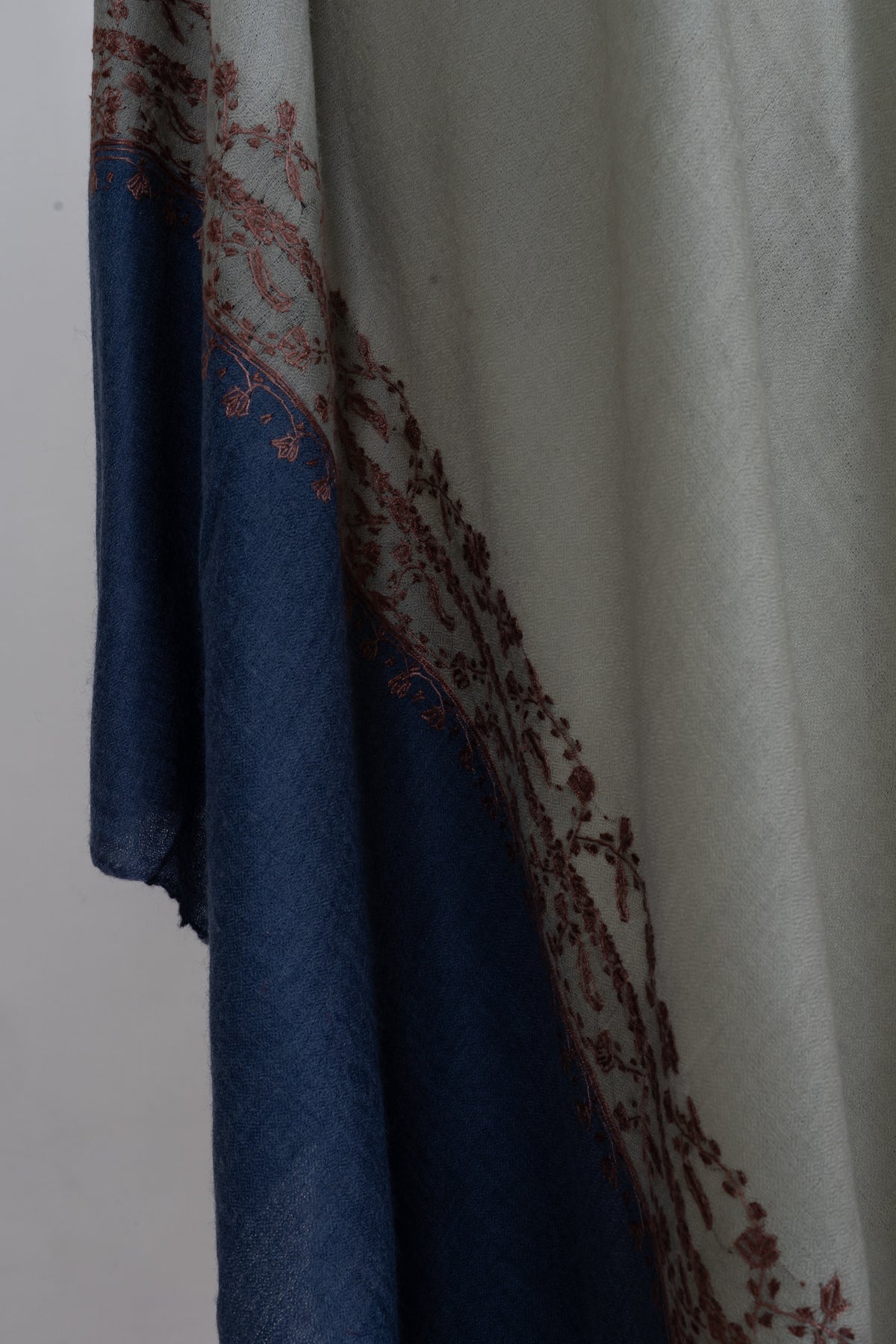 Sage Meadow Dual Tone: Merino Wool Hand Embroidered 2.5 Yards Shawl