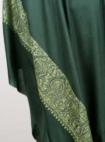2.5 Yards Sozni Hand Embroidered Shawl in Forest Green Paisley Panel
