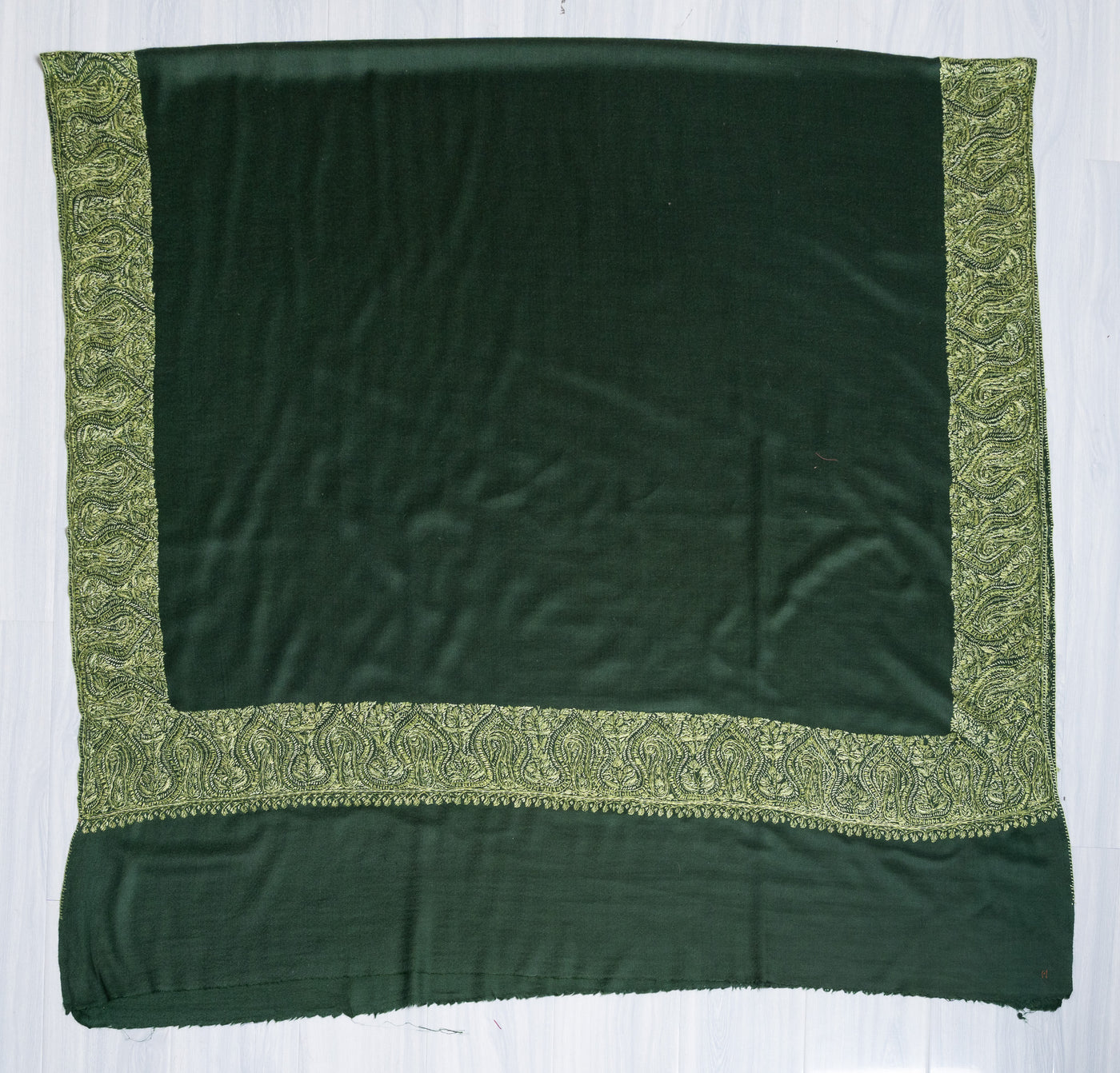 2.5 Yards Sozni Hand Embroidered Shawl in Forest Green Paisley Panel