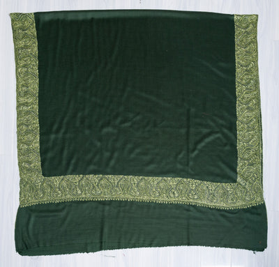 2.5 Yards Sozni Hand Embroidered Shawl in Forest Green Paisley Panel
