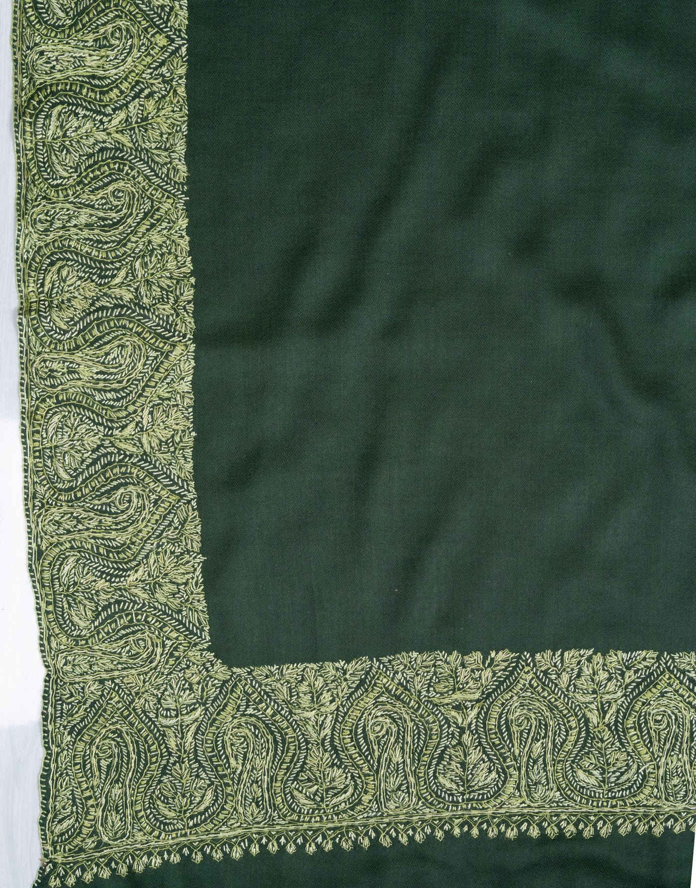 2.5 Yards Sozni Hand Embroidered Shawl in Forest Green Paisley Panel